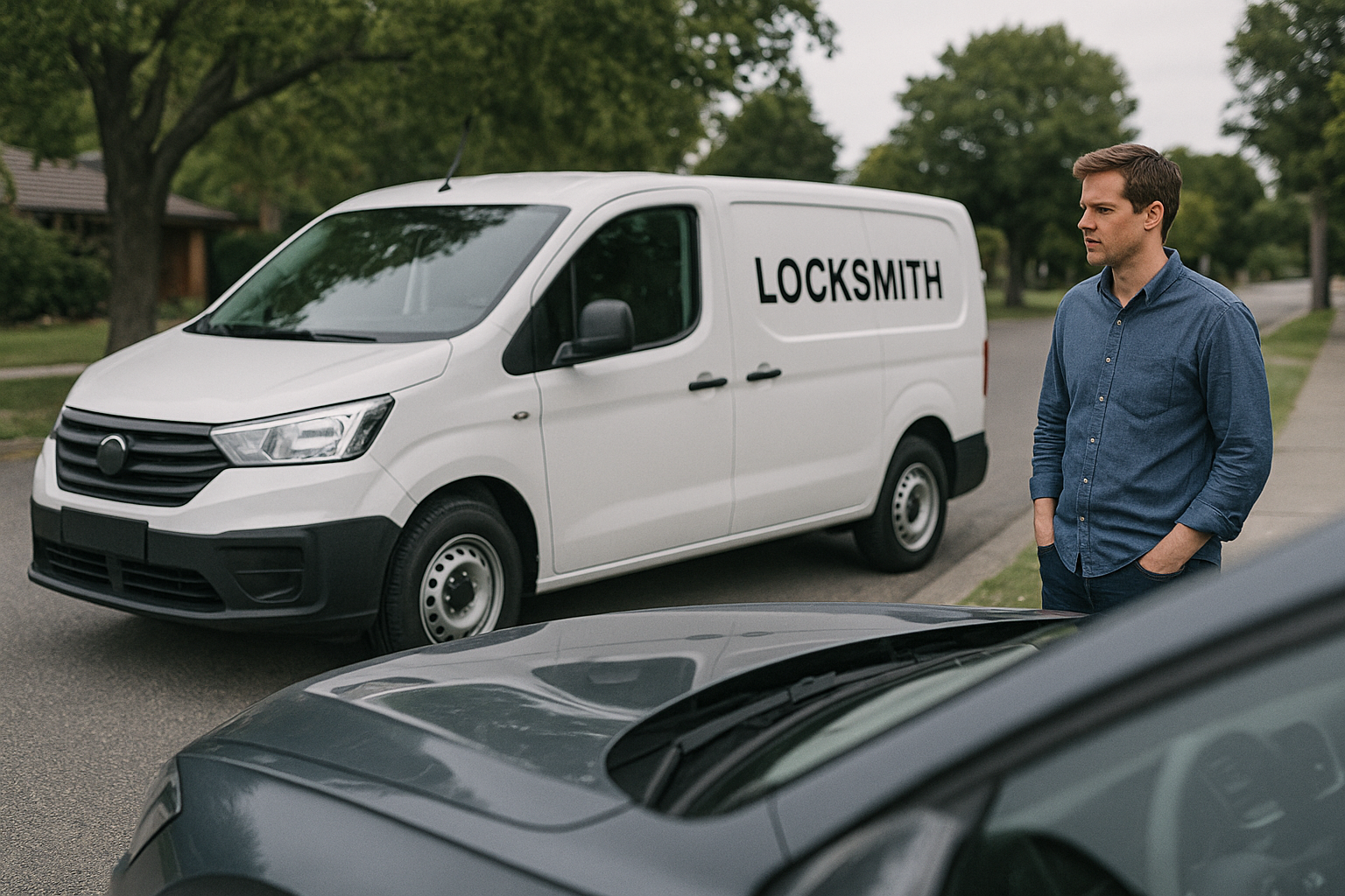 Locksmith van arriving to help driver locked out of car