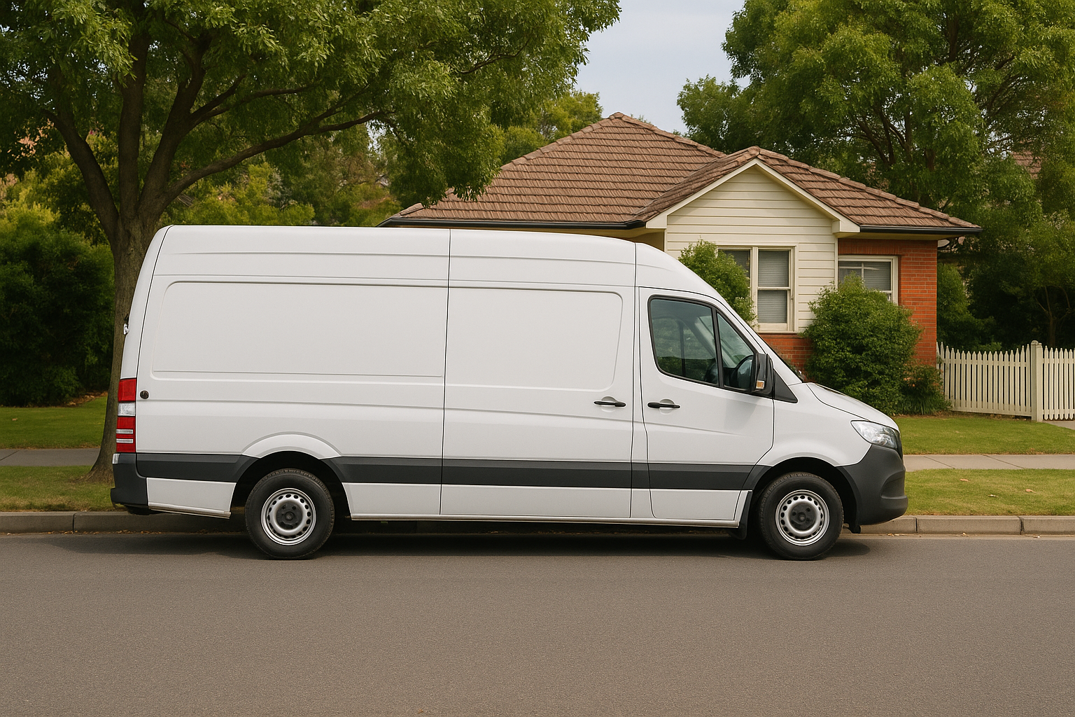 Mobile locksmith van parked on suburban street