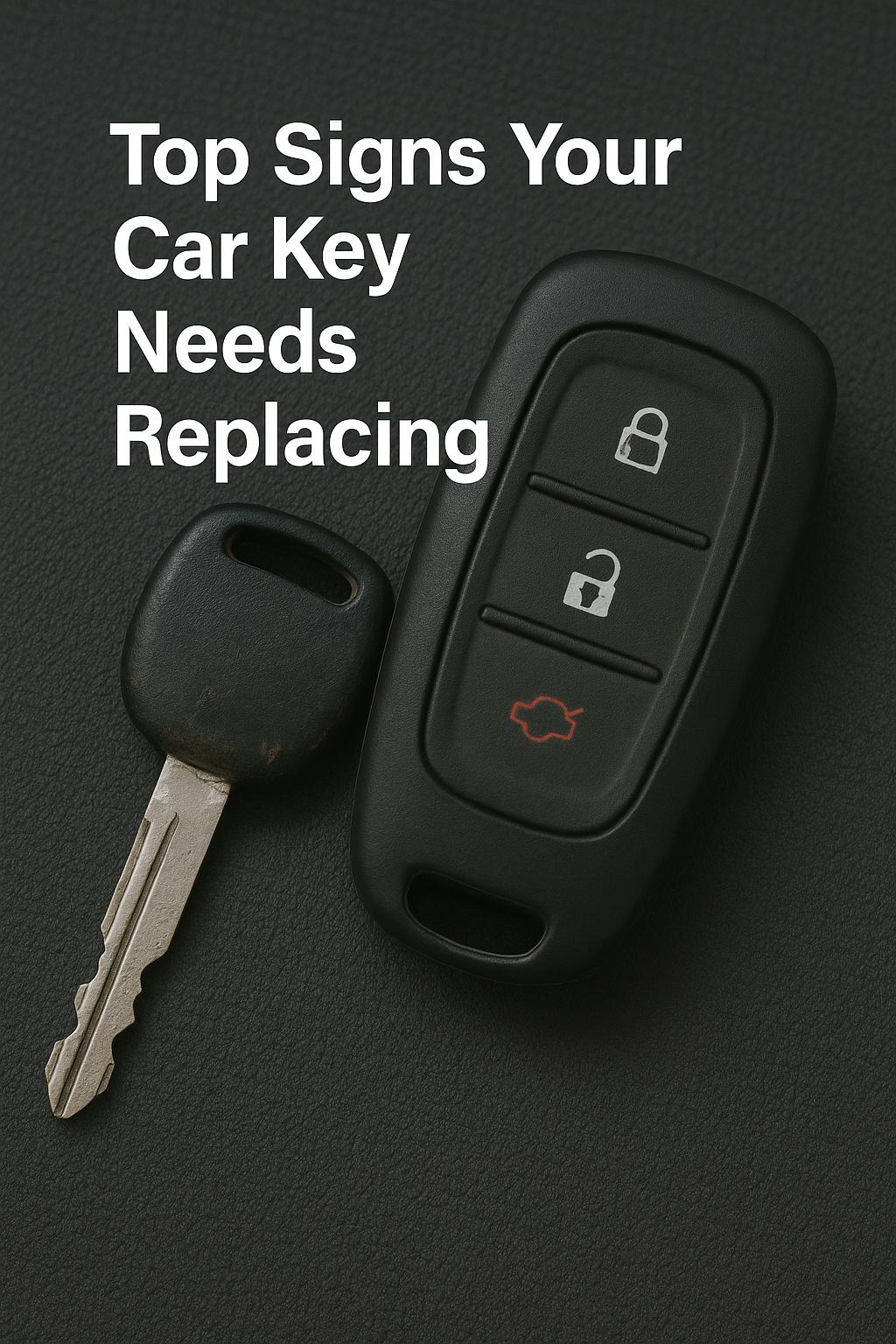 Close-up of a worn-out car key and remote fob